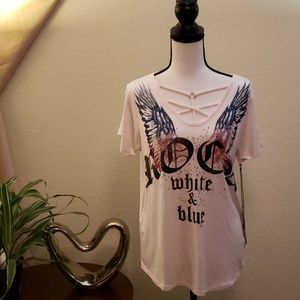 Pink Rock Republic 4th of July blue and red wings